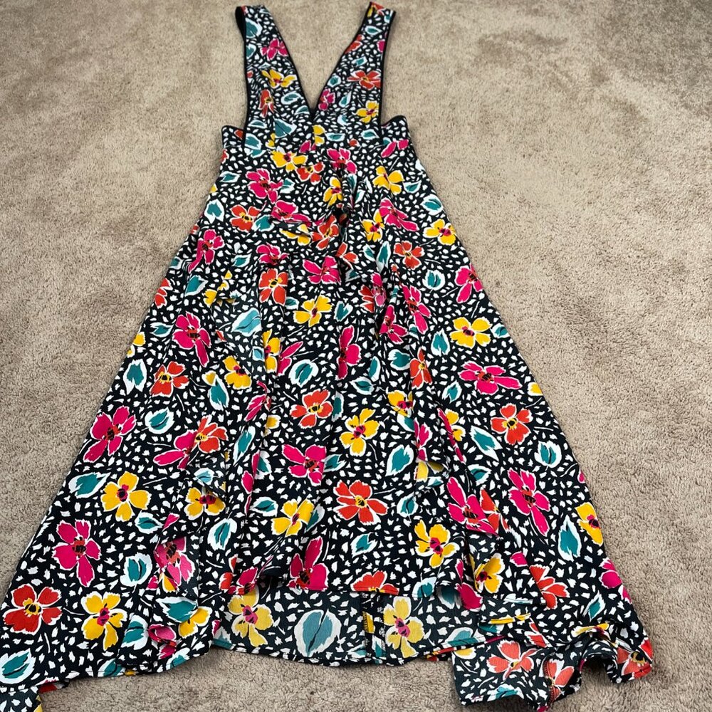 Topshop Dress Womens 6 Black Floral Pinafore Plunging Bloggers Influencer Midi - Picture 2 of 11